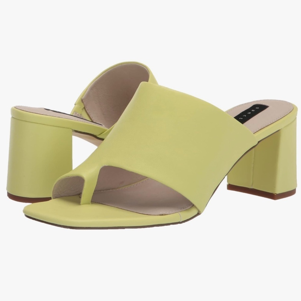 Sanctuary Brave Toe Loop Block Heel Sandals Leather Icy Lime Green 5.5